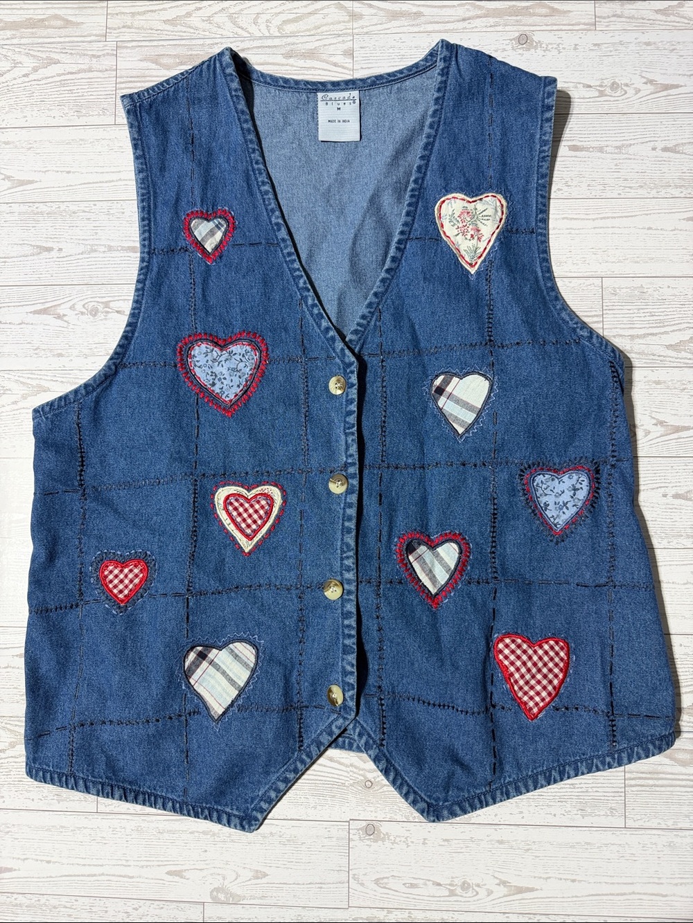 Women’s Blue Denim Heart Patch Vest - Vintage-Inspired